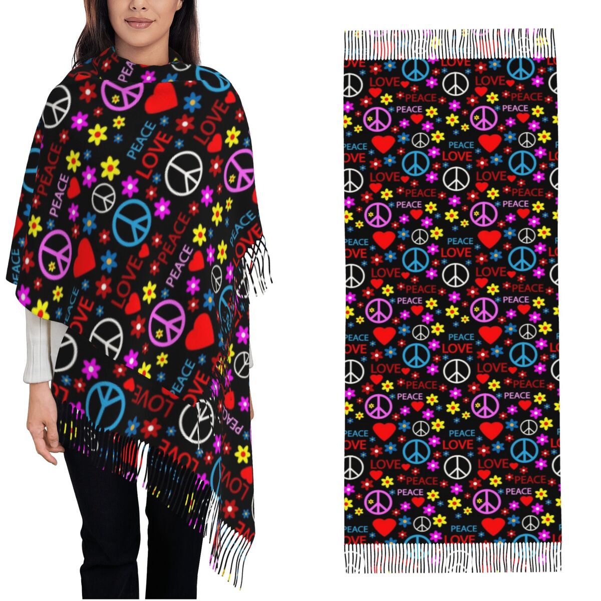 Pashmina Wrap Large - Paz foral amor padrão cachecol para