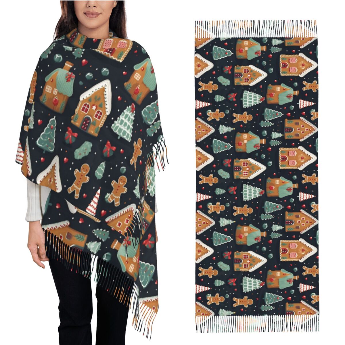 Pashmina Wrap Large - Natal deleite-panelas de gengibre caprichosas e