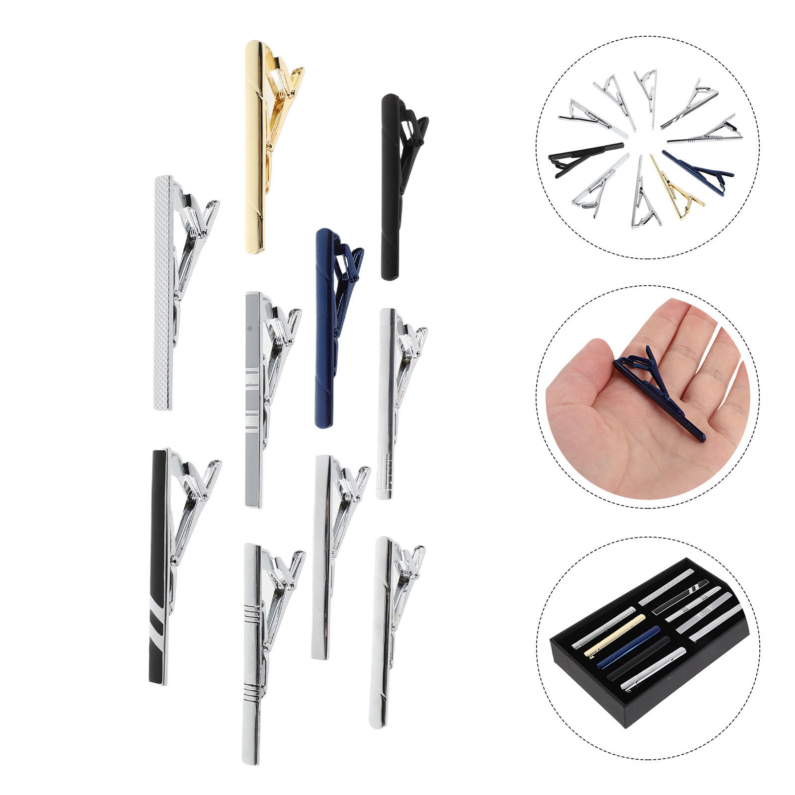 Tie Bar Set Gift - Conjunto de 10 Prendedores de Gravata