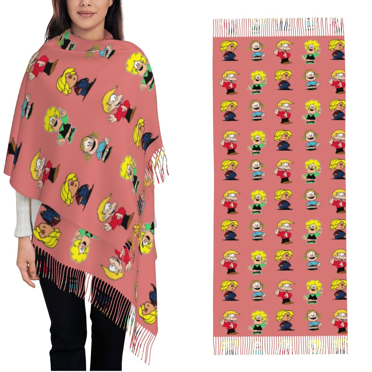 Pashmina Wrap Large - Lenço feminino com borla Mafaldas personagens