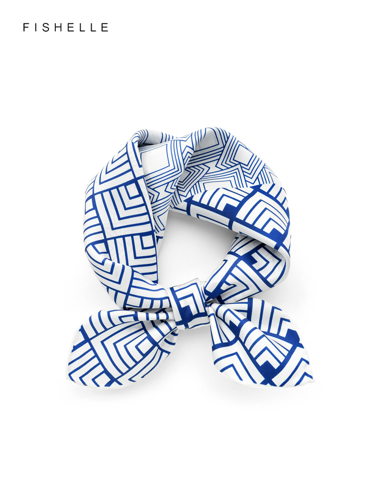 Silk Neck Scarf - Lenço de seda estampado geométrico para