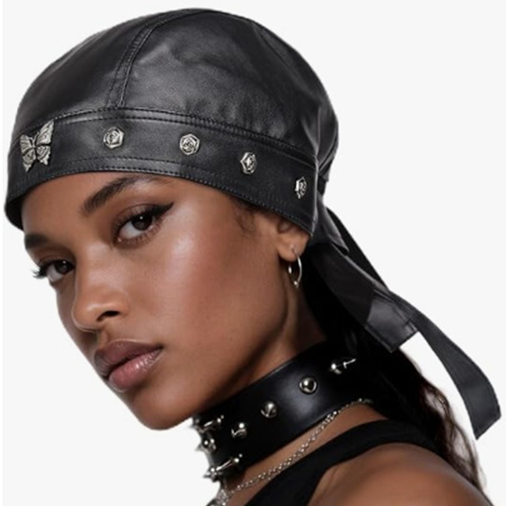 Bandana Doo Rag - Novo boné de couro pu preto