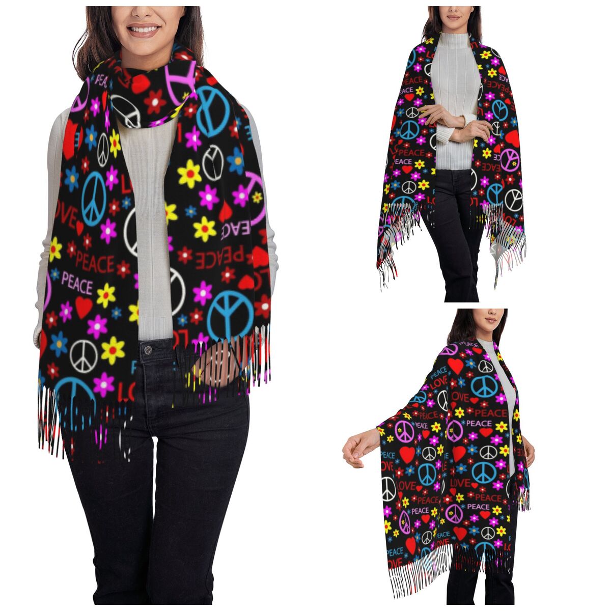 Paz foral amor padrão cachecol - Pashmina Wrap Large avaliação e preço