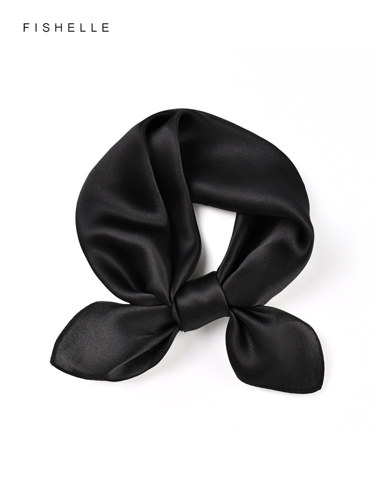 Cor sólida preto lenço de seda - Silk Neck Scarf avaliação e preço