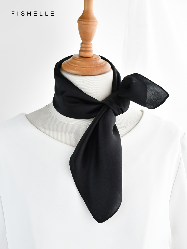 Cor sólida preto lenço de seda - Silk Neck Scarf avaliação e preço